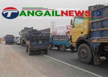 ঘনকুয়াশায় টাঙ্গাইল-বঙ্গবন্ধু সেতু মহাসড়কে থেমে থেমে যানজট