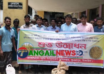 ভূঞাপুরে বিনামূল্যে ৫০০ কৃষক পেল সার আউশ ধানের বীজ