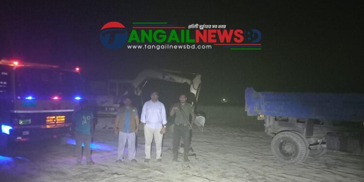 কালিহাতীতে বালু ও মাটি কাটার বিরুদ্ধে রাতভর অভিযানে ট্রাক জব্দ