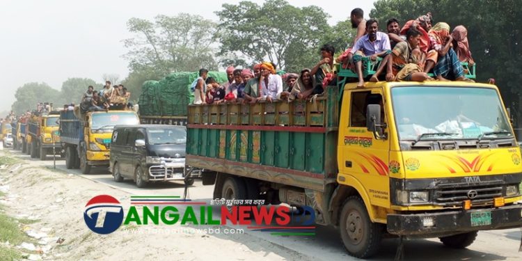 মহাসড়কে তীব্র গরমে হাঁসফাঁস করেছে ঈদে ঘরমুখো মানুষ