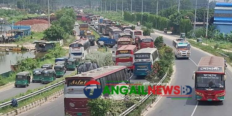 যমুনা সেতু থেকে পুংলি পর্যন্ত মহাসড়কে যানবাহনের ধীরগতি