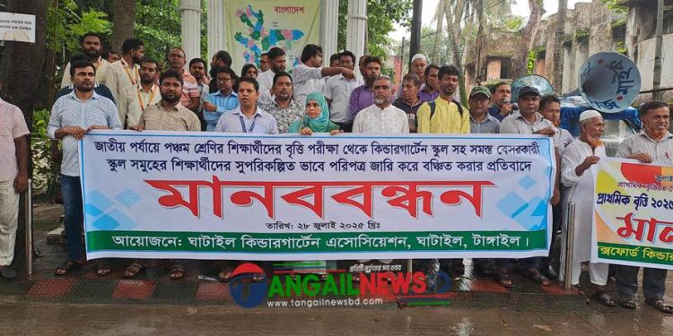 ঘাটাইলে কিন্ডারগার্টেন এসোসিয়েশনের মানববন্ধন 