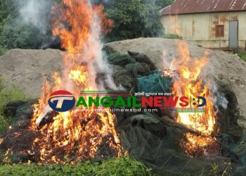 কালিহাতীতে পোড়ানো হলো ৪ লক্ষাধিক টাকার অবৈধ চায়না জাল