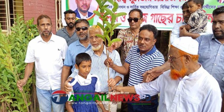 টাঙ্গাইলের কান্দিলায় টুকুর পক্ষে শিক্ষার্থীদের গাছের চারা বিতরণ