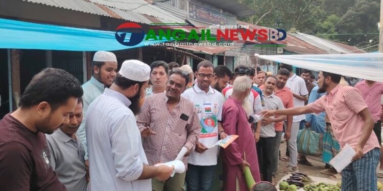 টাঙ্গাইলের ঘারিন্দায় সালাউদ্দিন টুকুর পক্ষে বিএনপির লিফলেট বিতরণ
