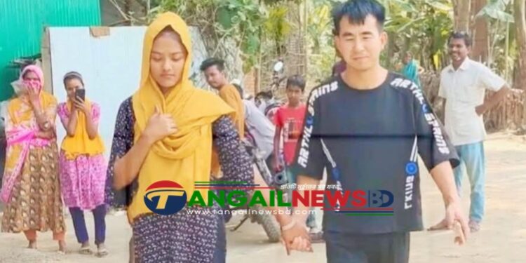 প্রেমিকার ভালোবাসার টানে চীনা যুবক উড়ে এলেন ঘাটাইলে