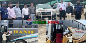 টাঙ্গাইলে শব্দ দুষনের অপরাধে ৫টি গাড়ি থেকে জরিমানা আদায়