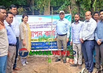 টাঙ্গাইলের মহাসড়কে সোনালু-জারুল-নিমের চারা রোপণ