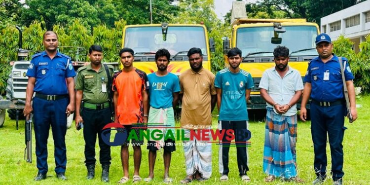 টাঙ্গাইল সদরে অবৈধভাবে মাটি কাটায় ৫ জন আটক ॥ অভিযানে মালামাল জব্দ