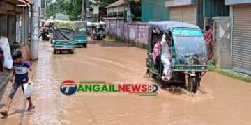 নাগরপুর-চৌহালী সড়ক খানাখন্দ ও গর্তের কারণে ঘটছে দূর্ঘটনা