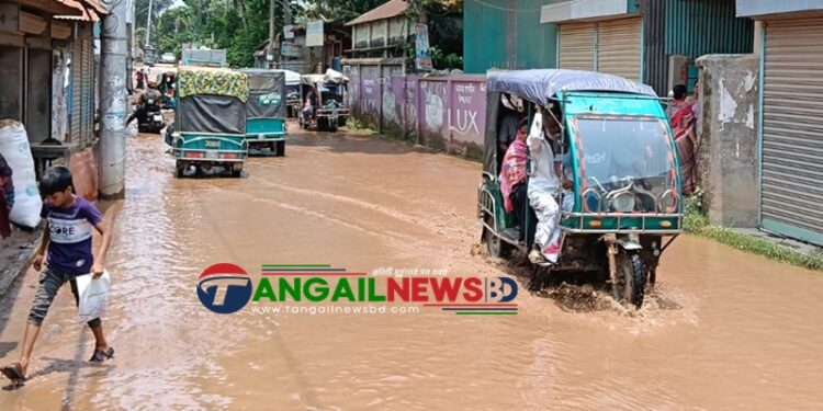 নাগরপুর-চৌহালী সড়ক খানাখন্দ ও গর্তের কারণে ঘটছে দূর্ঘটনা