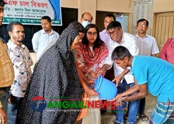 ধনবাড়ীতে দুস্থ ৩ হাজার ৮৫ পরিবারের মাঝে চাল বিতরণ