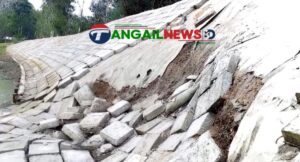 মধুপুরে বংশাই নদীর পাড় রক্ষা নির্মাণের ১৫ দিনেই প্যালাসেডিং ব্লকে ধস