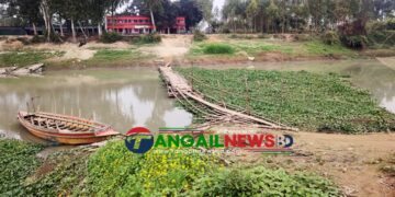 সেতুর অভাবে ঝুঁকিপূর্ণ সাঁকো পেরিয়ে চলাচল সখীপুর-বাসাইলের মানুষের