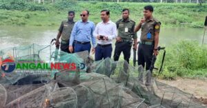গোপালপুরে ঝিনাই নদীতে ৩০০ মিটার অবৈধ চায়না দুয়ারি জাল জব্দ