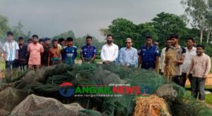 গোপালপুরে ঝিনাই নদীতে অবৈধ চায়না জাল বিরোধী অভিযান