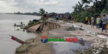 গোপালপুরে যমুনা নদী রক্ষা বাঁধের ৬৫ মিটার এলাকায় ভাঙ্গন অব্যাহত
