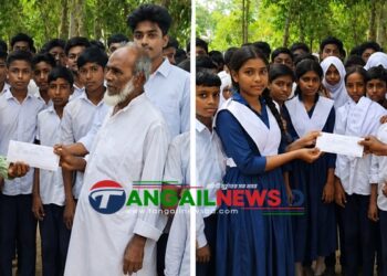 সখীপুরে এসএসসি পাশের মিষ্টির টাকায় সহপাঠীর ক্যান্সারাক্রান্ত মায়ের পাশে শিক্ষার্থীরা