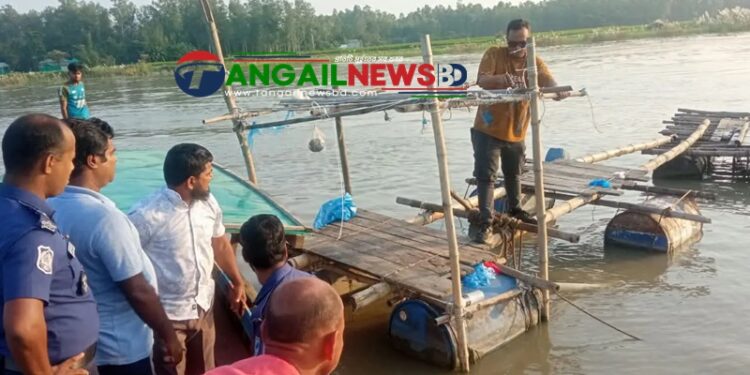 টাঙ্গাইলে ড্রেজার দিয়ে অবৈধভাবে বালু উত্তোলনের বিরুদ্ধে ভ্রাম্যমাণ আদালতের অভিযান