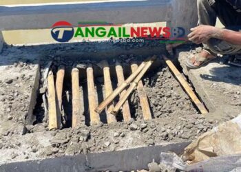 বাসাইলে দশ কোটি টাকার সেতুতে রডের বদলে বাঁশ দিয়ে ঢালাই